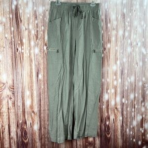DKNY Linen Blend Elastic Waist Loose Fit Casual Pants Small